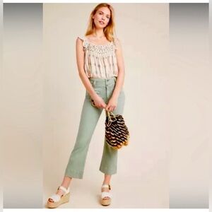 NWT Anthropologie Pilcro High Rise Cropped Flare Jeans Sage 28